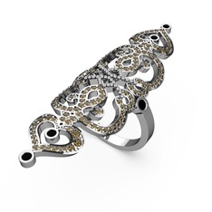 Liya Yüzük - Dumanlı kuvars ve siyah zirkon 14 ayar beyaz altın yüzük #19v31l1