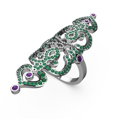 Liya Yüzük - Yeşil kuvars ve ametist 18 ayar beyaz altın yüzük #1a5g90