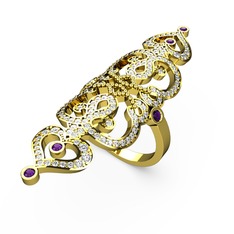Swarovski ve ametist 14 ayar altın yüzük