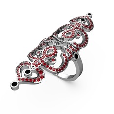 Liya Yüzük - Garnet ve siyah zirkon 14 ayar beyaz altın yüzük #1bzbmny