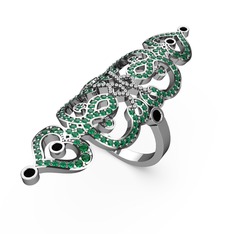 Liya Yüzük - Yeşil kuvars ve siyah zirkon 14 ayar beyaz altın yüzük #1cao051