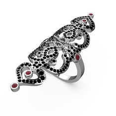 Liya Yüzük - Siyah zirkon ve kök yakut 18 ayar beyaz altın yüzük #1d8mlxl