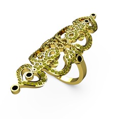 Peridot ve siyah zirkon 925 ayar altın kaplama gümüş yüzük