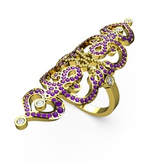 Ametist ve swarovski 925 ayar altın kaplama gümüş yüzük