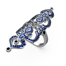 Liya Yüzük - Lab safir ve siyah zirkon 8 ayar beyaz altın yüzük #1g6d65q