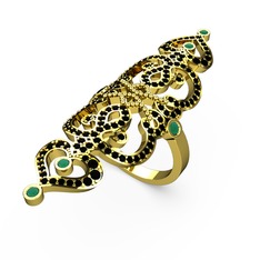 Liya Yüzük - Siyah zirkon ve kök zümrüt 14 ayar altın yüzük #1i8efgc