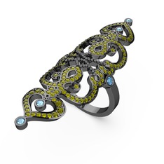 Liya Yüzük - Peridot ve akuamarin 925 ayar siyah rodyum kaplama gümüş yüzük #1j5tjdo