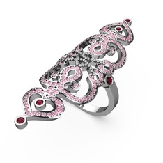 Liya Yüzük - Pembe kuvars ve rodolit garnet 14 ayar beyaz altın yüzük #1mg4d3f
