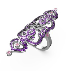 Liya Yüzük - Ametist ve pembe kuvars 8 ayar beyaz altın yüzük #1mwzpwt