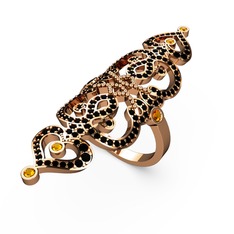 Liya Yüzük - Siyah zirkon ve sitrin 925 ayar rose altın kaplama gümüş yüzük #1mzt3iv