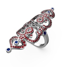 Garnet ve lab safir 14 ayar beyaz altın yüzük