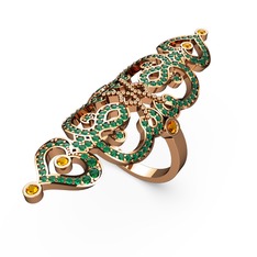 Liya Yüzük - Yeşil kuvars ve sitrin 14 ayar rose altın yüzük #1ni0h35