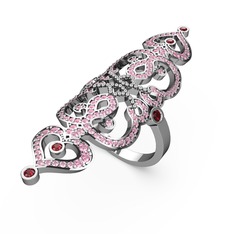 Liya Yüzük - Pembe kuvars ve garnet 8 ayar beyaz altın yüzük #1o6wv0k