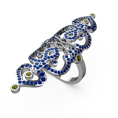 Liya Yüzük - Lab safir ve peridot 8 ayar beyaz altın yüzük #1pghng9