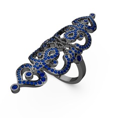 Liya Yüzük - Lab safir 925 ayar siyah rodyum kaplama gümüş yüzük #1pllsps