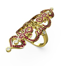 Rodolit garnet ve swarovski 925 ayar altın kaplama gümüş yüzük