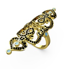 Liya Yüzük - Siyah zirkon ve akuamarin 8 ayar altın yüzük #1tkkvfp