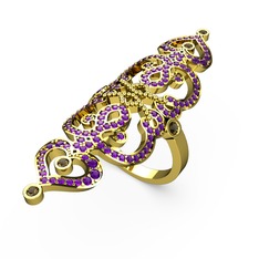 Liya Yüzük - Ametist ve dumanlı kuvars 18 ayar altın yüzük #1wlbky6