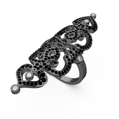 Liya Yüzük - Siyah zirkon ve swarovski 925 ayar siyah rodyum kaplama gümüş yüzük #333mds