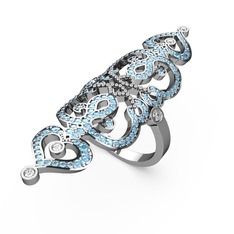 Liya Yüzük - Akuamarin ve swarovski 14 ayar beyaz altın yüzük #3komkj