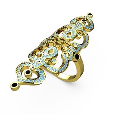 Akuamarin ve siyah zirkon 925 ayar altın kaplama gümüş yüzük