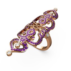 Ametist ve swarovski 18 ayar rose altın yüzük