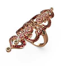 Garnet ve dumanlı kuvars 18 ayar rose altın yüzük