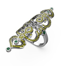 Liya Yüzük - Peridot ve yeşil kuvars 18 ayar beyaz altın yüzük #63o72r