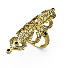 Liya Yüzük - Dumanlı kuvars ve siyah zirkon 925 ayar altın kaplama gümüş yüzük #6i3a2k