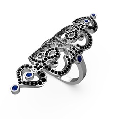 Liya Yüzük - Siyah zirkon ve lab safir 18 ayar beyaz altın yüzük #7739co