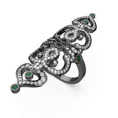 Liya Yüzük - Swarovski ve yeşil kuvars 925 ayar siyah rodyum kaplama gümüş yüzük #7hkbl7