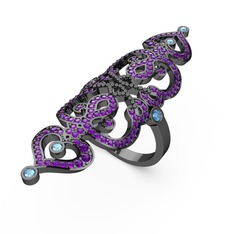 Liya Yüzük - Ametist ve akuamarin 925 ayar siyah rodyum kaplama gümüş yüzük #8j0yq