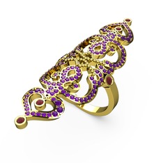 Liya Yüzük - Ametist ve kök yakut 14 ayar altın yüzük #9le0er