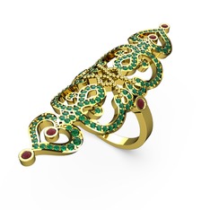 Liya Yüzük - Yeşil kuvars ve kök yakut 14 ayar altın yüzük #9r391q