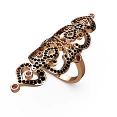 Siyah zirkon ve garnet 8 ayar rose altın yüzük