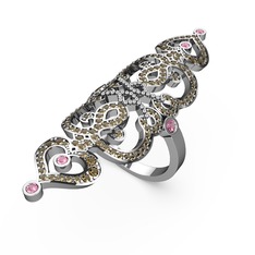 Liya Yüzük - Dumanlı kuvars ve pembe kuvars 14 ayar beyaz altın yüzük #dhvs35