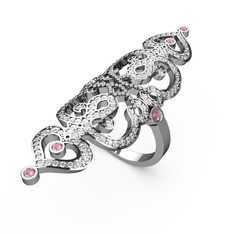 Swarovski ve pembe kuvars 14 ayar beyaz altın yüzük