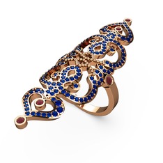 Liya Yüzük - Lab safir ve kök yakut 925 ayar rose altın kaplama gümüş yüzük #f40x3