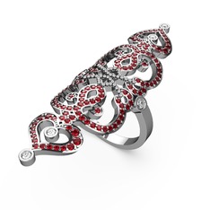 Garnet ve beyaz zirkon 8 ayar beyaz altın yüzük