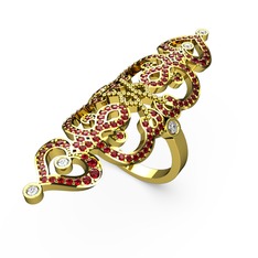 Garnet ve pırlanta 14 ayar altın yüzük (0.18 karat)