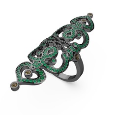 Liya Yüzük - Yeşil kuvars ve dumanlı kuvars 925 ayar siyah rodyum kaplama gümüş yüzük #it4uk3