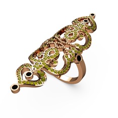 Peridot ve siyah zirkon 18 ayar rose altın yüzük
