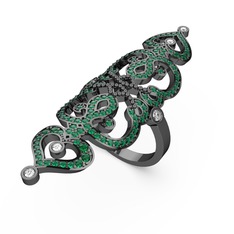 Yeşil kuvars ve pırlanta 925 ayar siyah rodyum kaplama gümüş yüzük (0.18 karat)