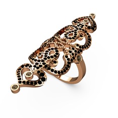 Siyah zirkon ve dumanlı kuvars 18 ayar rose altın yüzük