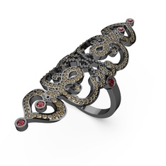 Liya Yüzük - Dumanlı kuvars ve garnet 925 ayar siyah rodyum kaplama gümüş yüzük #jyu4pt