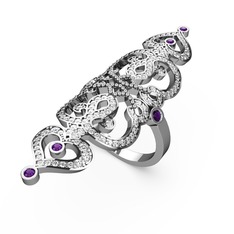 Swarovski ve ametist 8 ayar beyaz altın yüzük