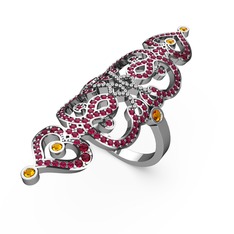 Rodolit garnet ve sitrin 8 ayar beyaz altın yüzük