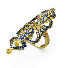 Lab safir ve sitrin 925 ayar altın kaplama gümüş yüzük