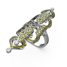 Peridot ve swarovski 14 ayar beyaz altın yüzük