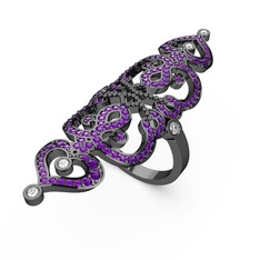 Liya Yüzük - Ametist ve swarovski 925 ayar siyah rodyum kaplama gümüş yüzük #n162mv